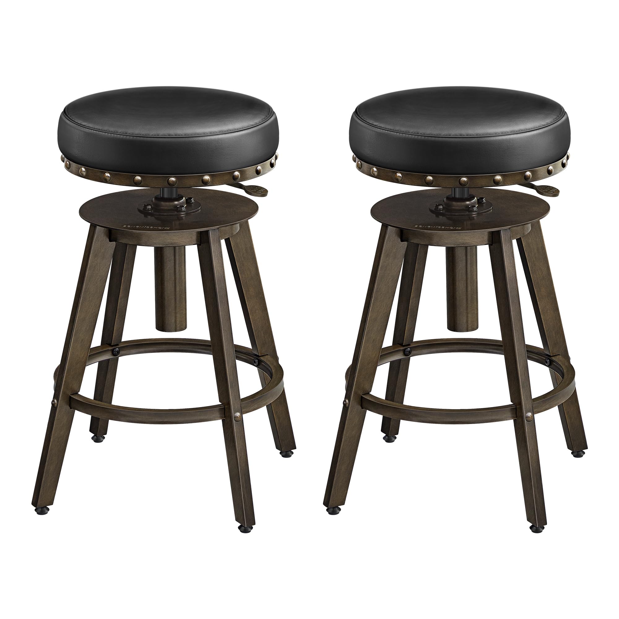 SONGMICS HOME Bar Stools, Set of 2, Steampunk Counter Stool for Kitchen, Adjustable Height and Swivel Padded Seat, Workbench Sto