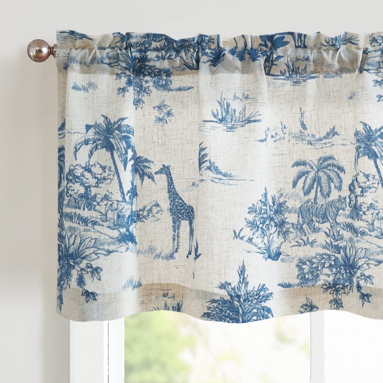 jinchan Linen Valance Curtain Toile De Jouy Kitchen Valance for Windows 16 Inch Small Window Curtains Farmhouse Country Rustic B