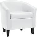 Yaheetech White Leather Chair, Faux Leather Accent Chair, Modern Barrel Chair Comfy Club Chair with Soft Padded and Solid Legs f