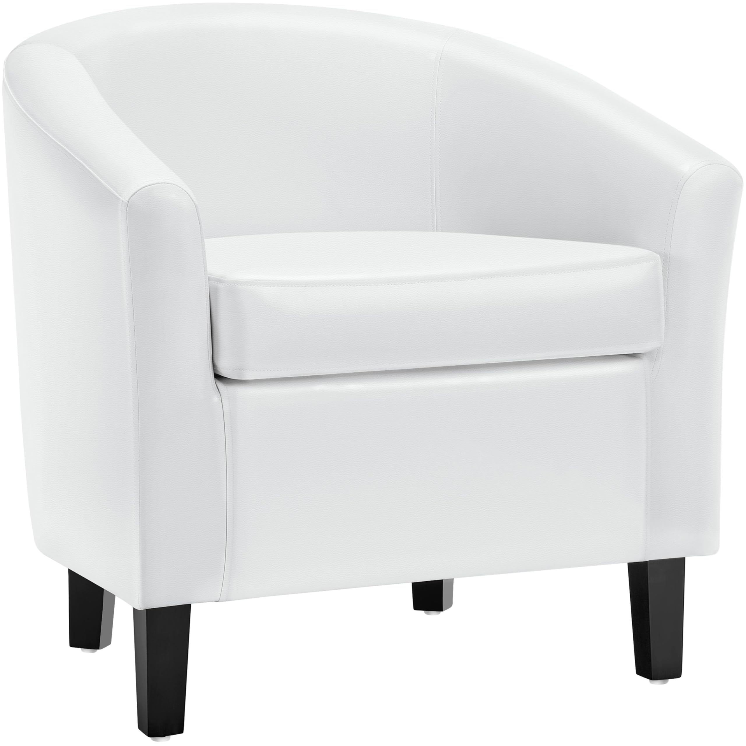 Yaheetech White Leather Chair, Faux Leather Accent Chair, Modern Barrel Chair Comfy Club Chair with Soft Padded and Solid Legs f