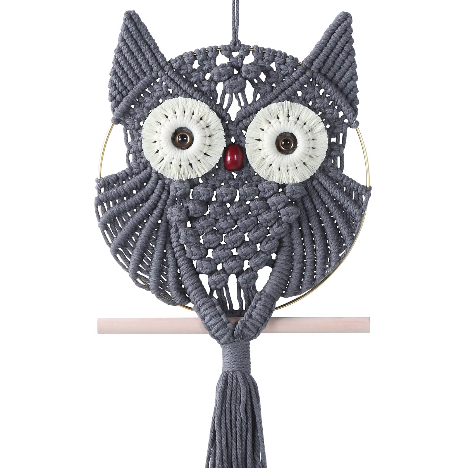 MVSUTA Owl Grey Cotton Handmade Macrame Wall Hanging Tapestry Home Decor Art and Gray Craft Wonderful Woven Boho Ornament for Of