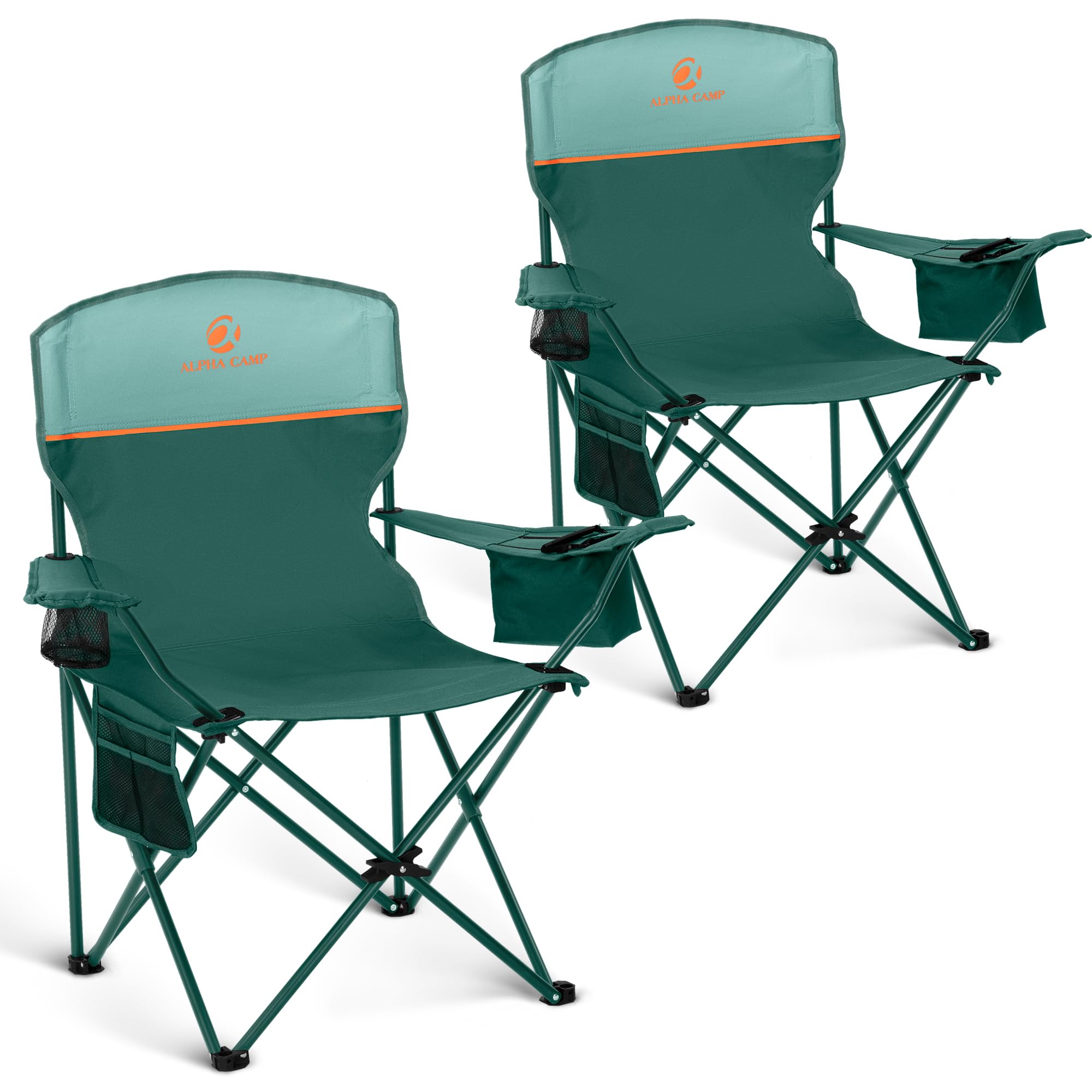 ALPHA CAMP Camping Chair 2 Pack Portable Chair with 3-Can Cooler Folding Chair with Side Pocket and Cup Holder, Collapsible for 