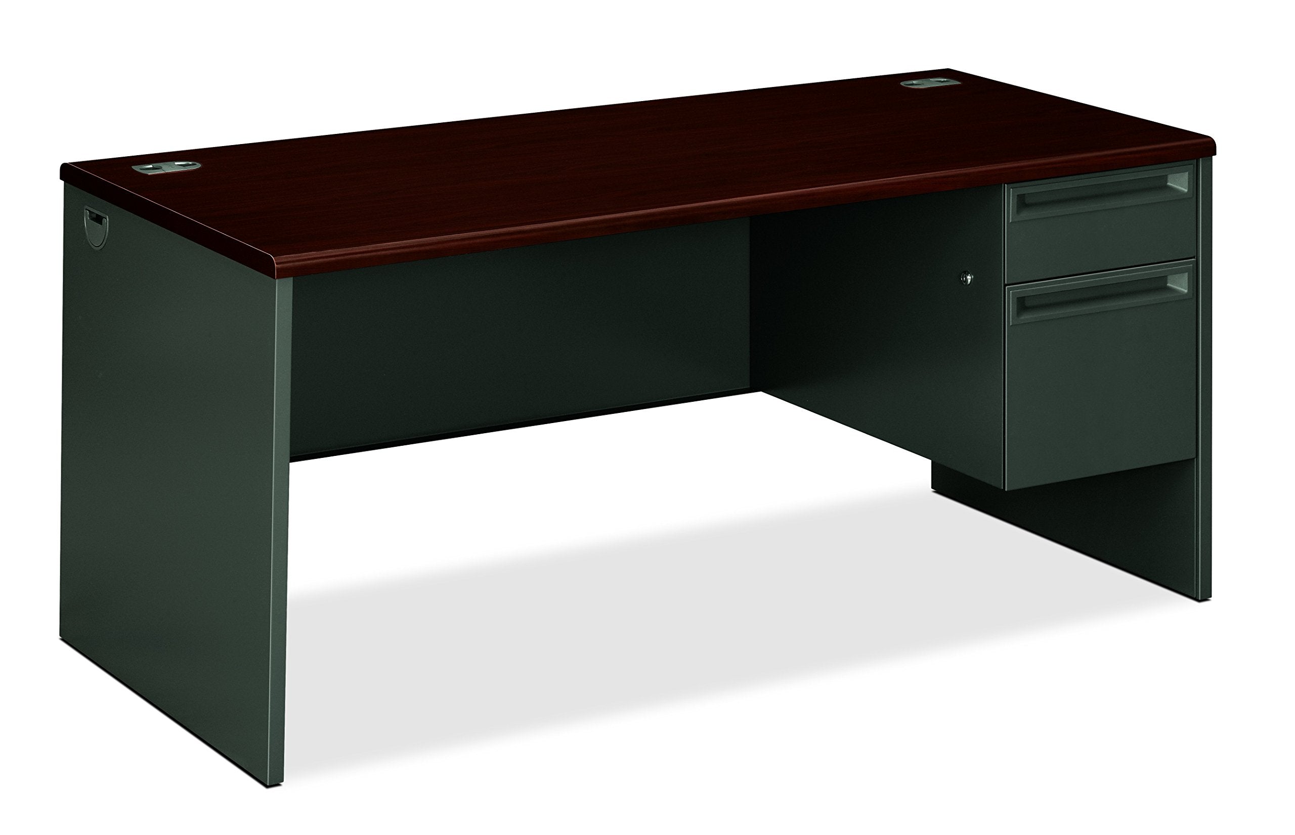 HON 38000 Series Right Pedestal Desk, 66 X 30 X 29.5, Mahogany/Charcoal