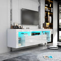 Gitua Floating TV Stand Wall Mounted, High Gloss LED Entertainment Center with Storage and Adjustable Glass Shelf, TV Stand for 