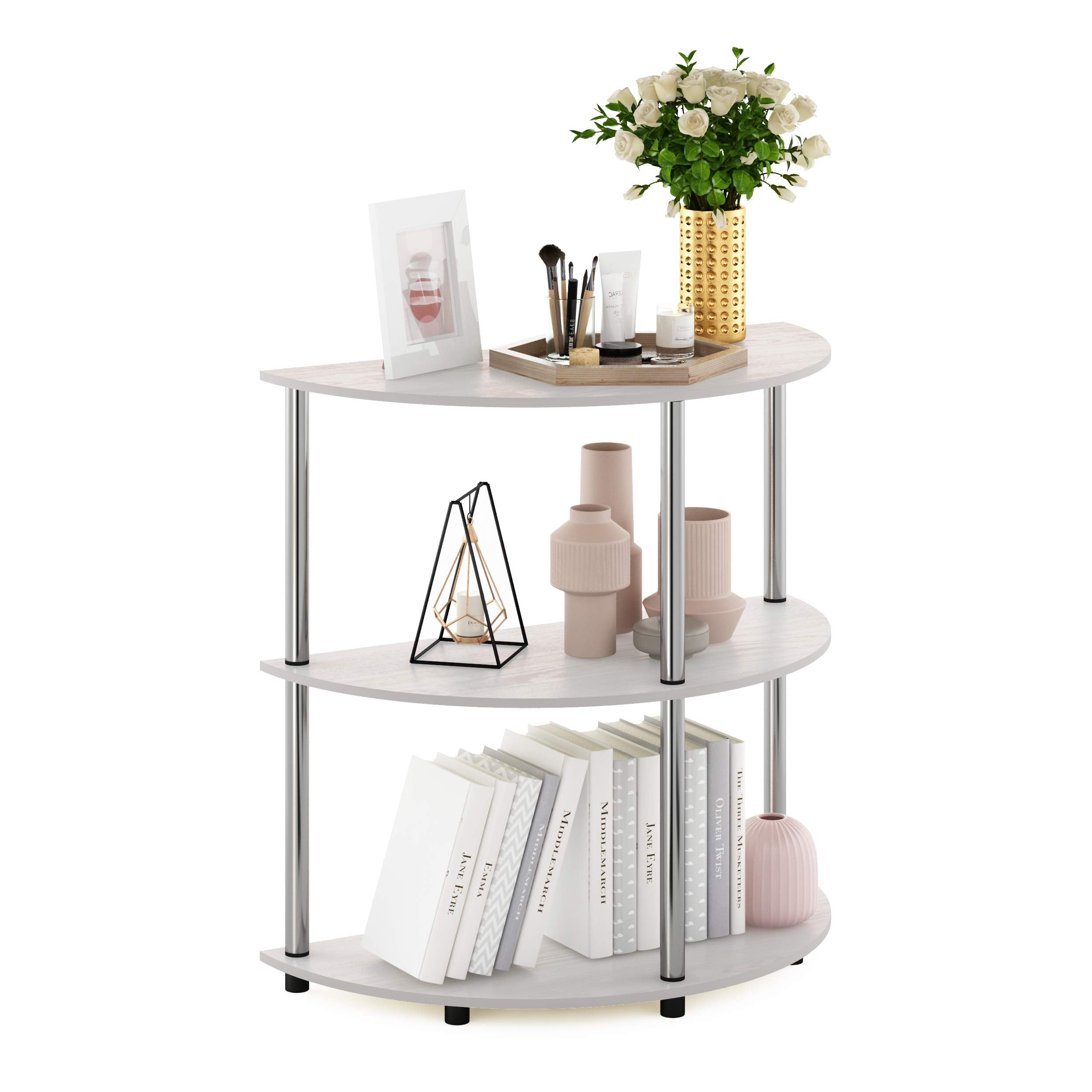 Furinno Frans Turn-N Half Round Console Table with Stainless Steel Tubes, White Oak, 15.6D x 31.1W x 30.8H in