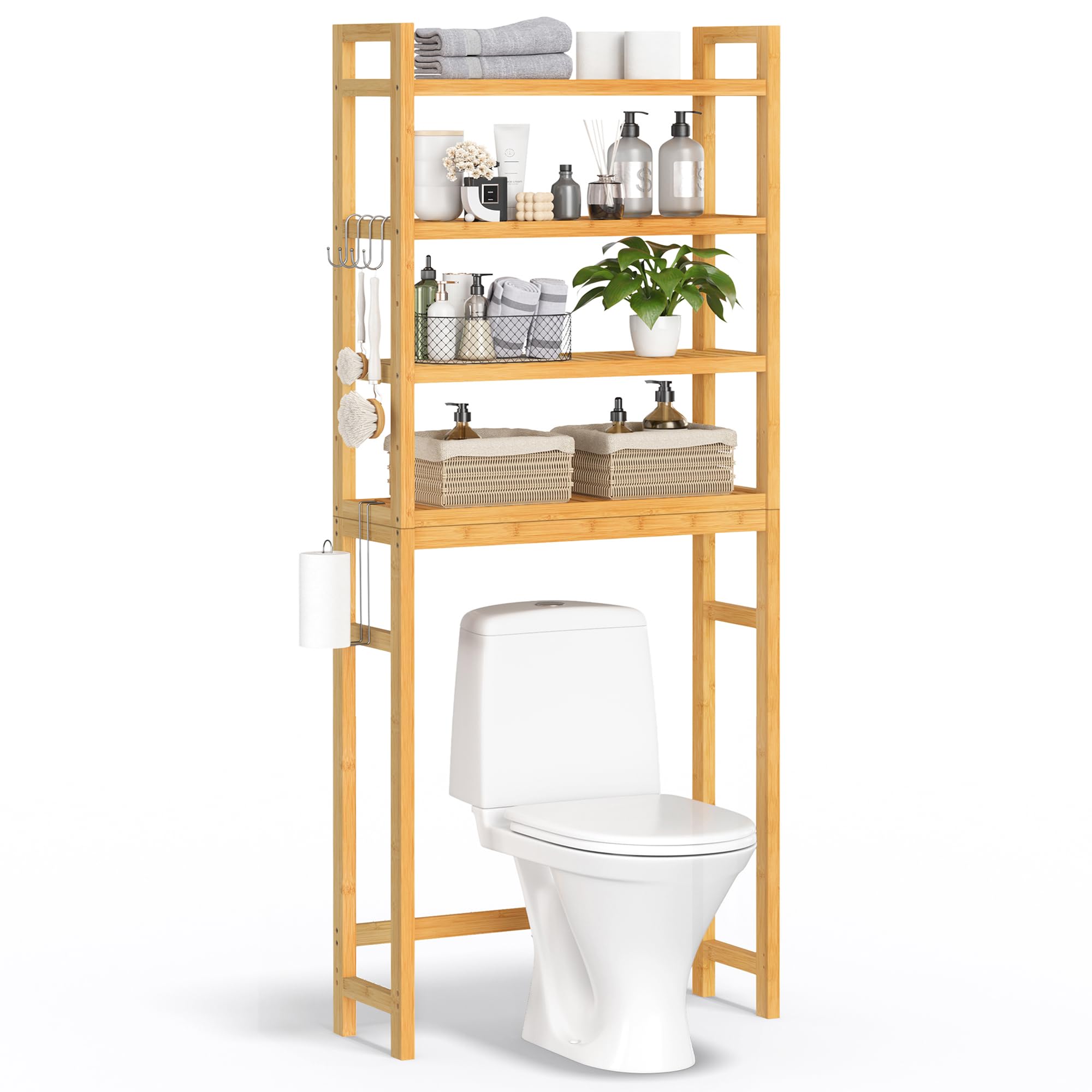 SONGMICS Over The Toilet Storage, 4-Tier Over Toilet Bathroom Organizer with Adjustable Shelf, Fit Most Toilets, Space-Saving, E