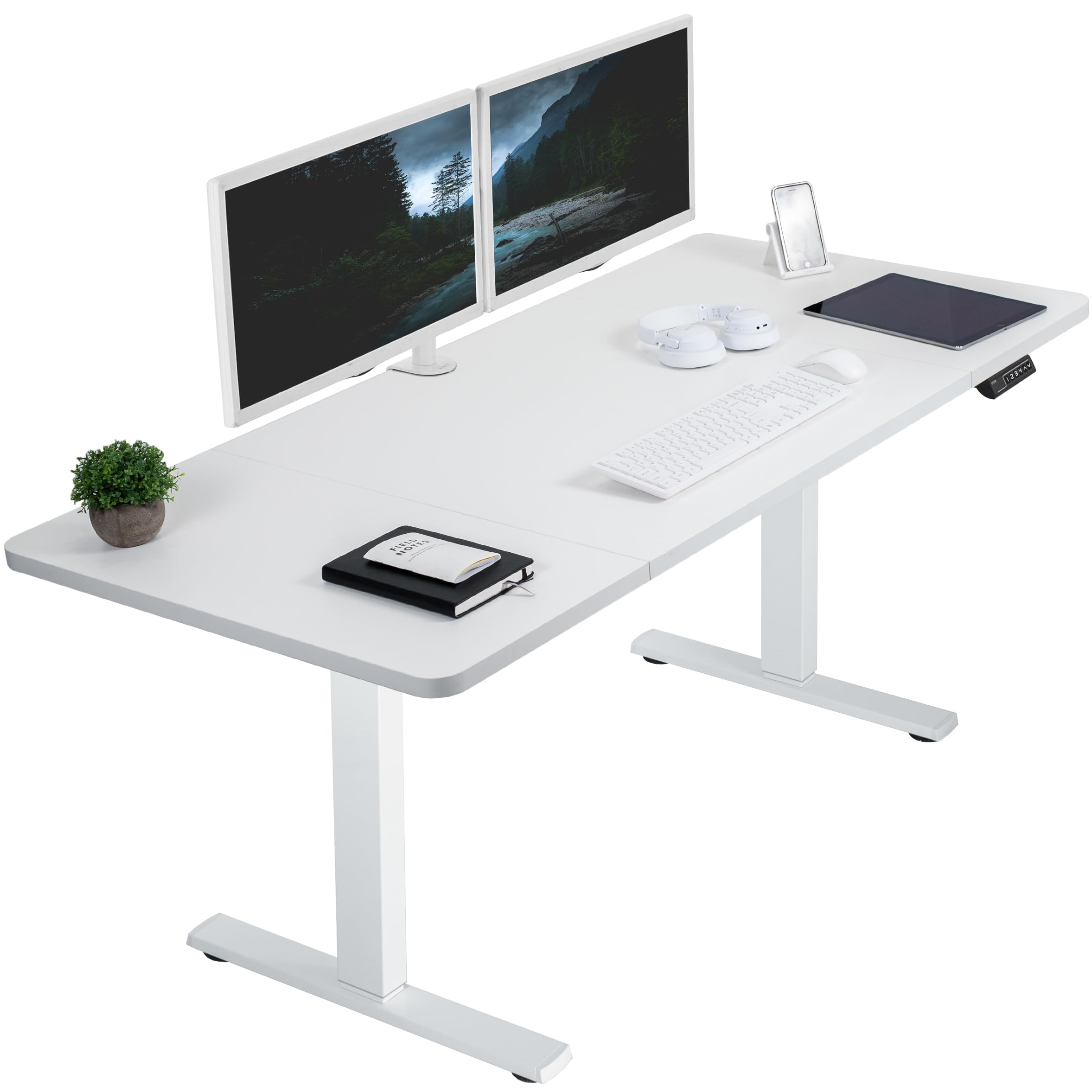 VIVO Electric Height Adjustable 60 x 30 inch Memory Stand Up Desk, White Table Top, White Frame, Standing Workstation with Prese