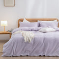 BESTOUCH Duvet Cover Set 100% Washed Cotton Linen Feel Super Soft Comfortable Chic Lightweight 3 PCs Home Bedding Set Solid Taro