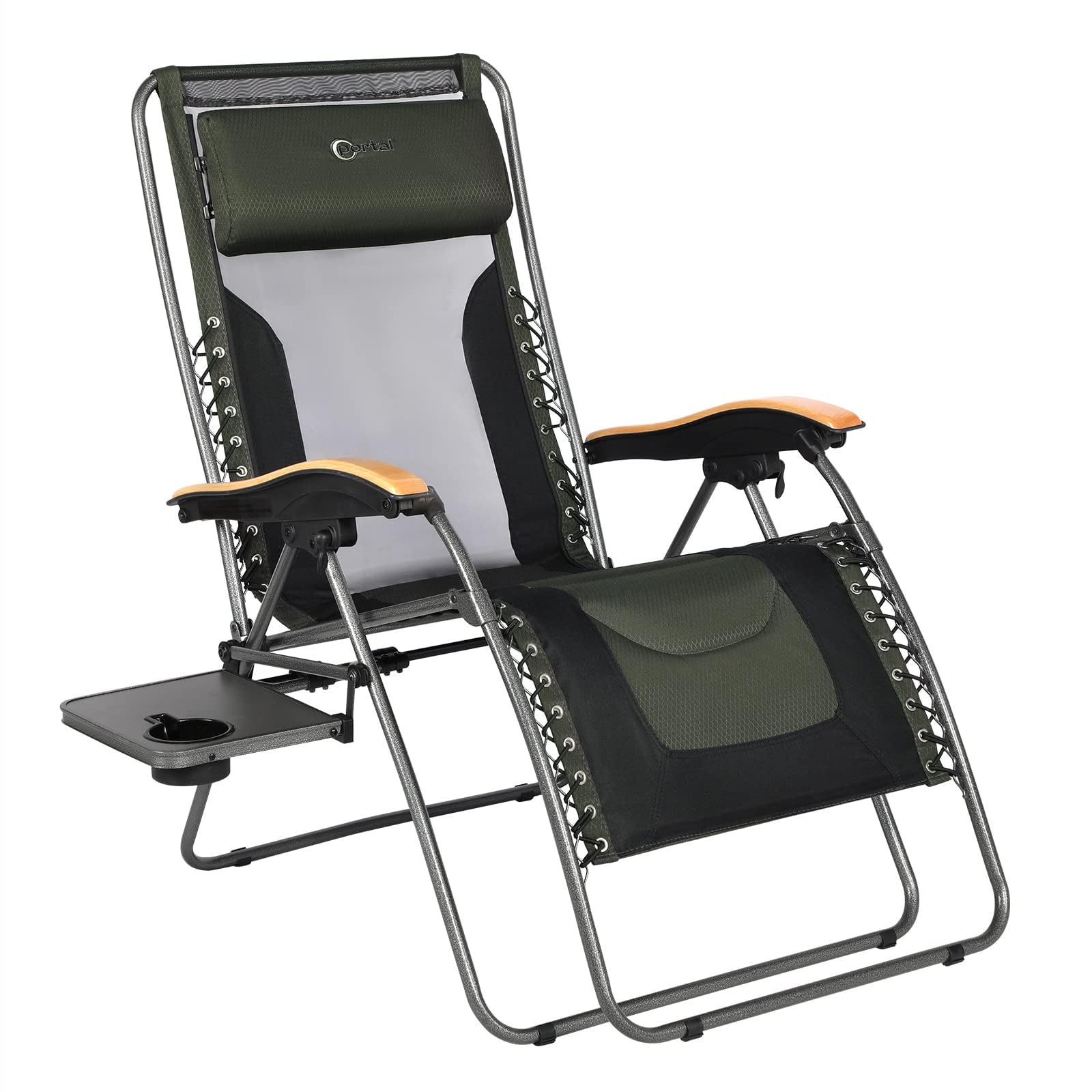 PORTAL Oversized Mesh Back Zero Gravity Reclining Patio Chairs, XL Padded Seat Folding Patio Lounge Chair with Adjustable Pillow