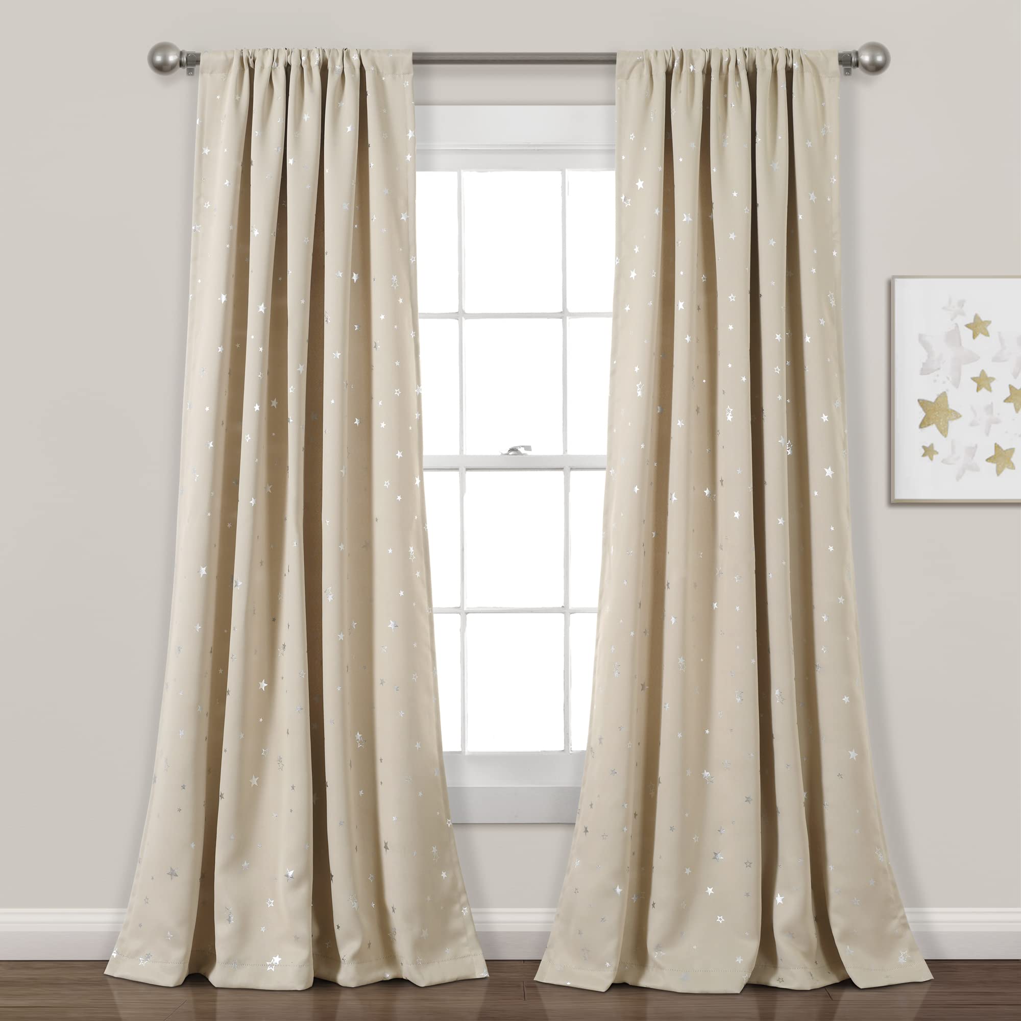 Lush Decor Star Blackout Window Curtain Panel Pair, 84 Long x 52 Wide, Neutral