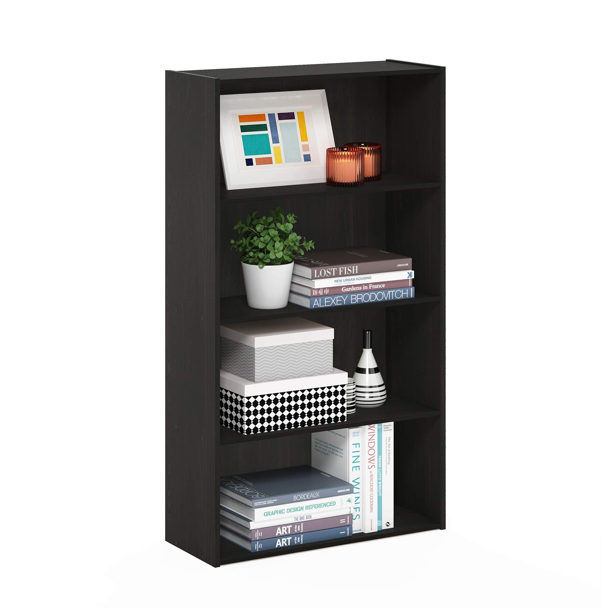 Furinno Pasir 4-Tier Bookcase / Bookshelf / Storage Shelves, Espresso