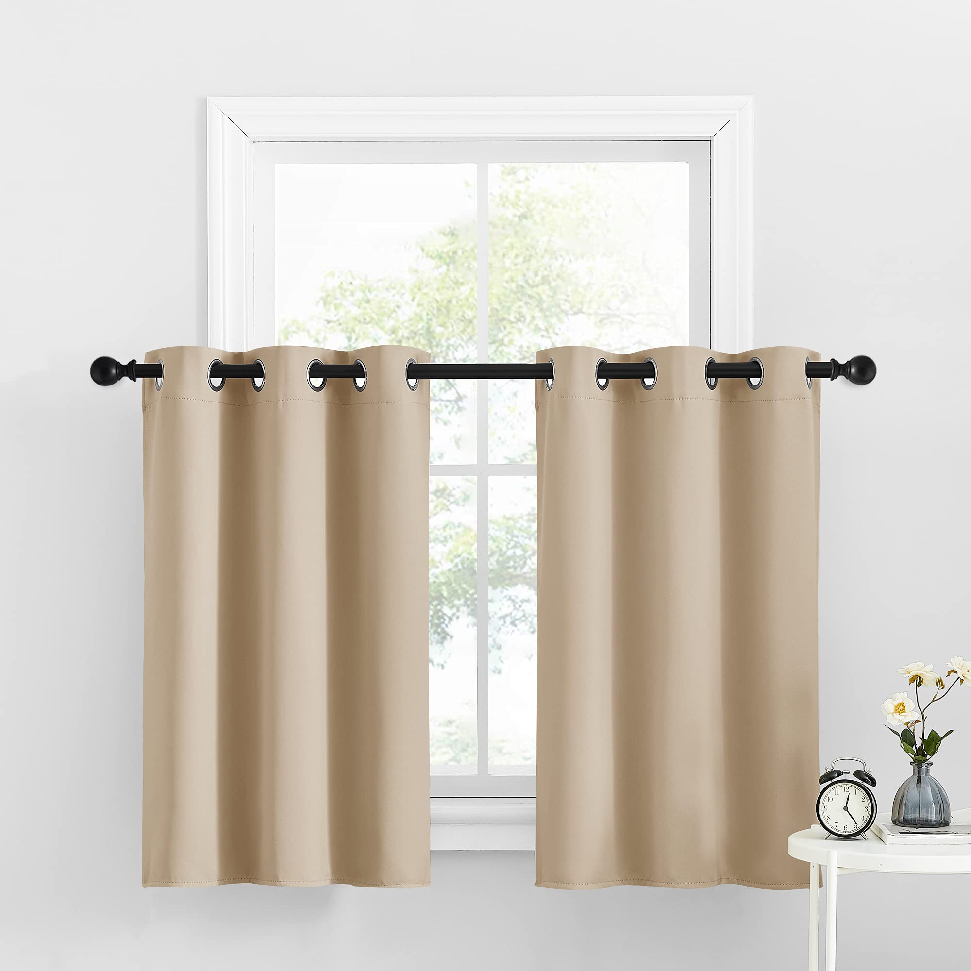 NICETOWN Window Tiers Curtains for Kitchen, Farmhouse Grommet Top Solid Light Block Insulated Energy Saving for Cafe Window/Offi