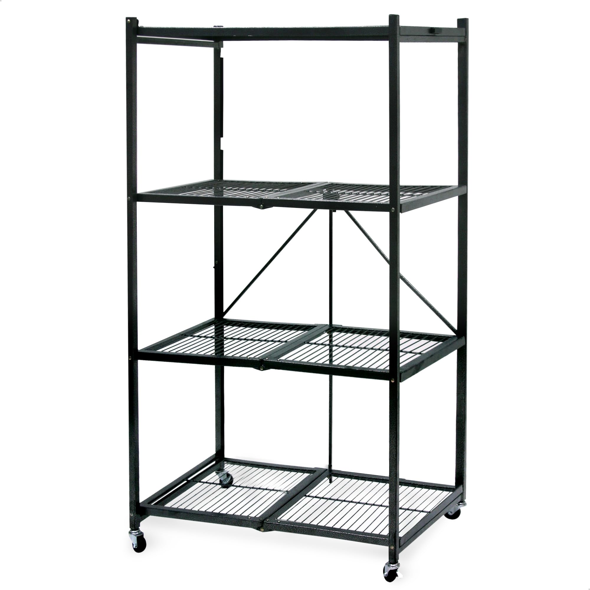 Origami 2-Pack R5 Series Foldable 4-Tier Steel Storage Rack, Pewter - Heavy-Duty Metal Shelving Unit w/ Removable Wheels for Lau