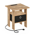 Furinno Andrey USB and Type-C Port Charging Station End Table with Storage Bin, 15.55 (W) x 12.56 (H) x 8.5 (D) inches, Flagstaf