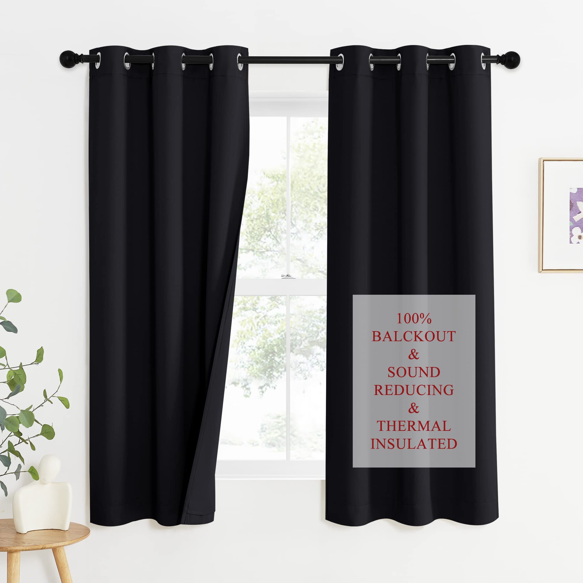 NICETOWN Sound Blocking Black Out Curtains for Nursery Bedroom, Full Blackout Noise Preventing Thermal Insulated Drapes, Noise B