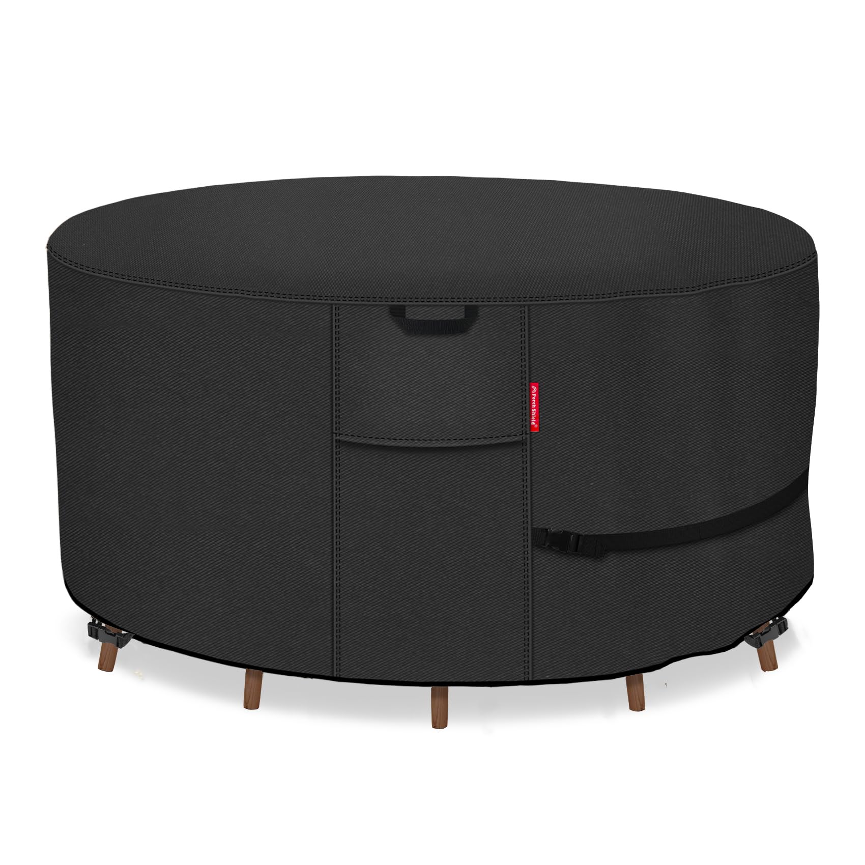 Porch Shield Round Patio Furniture Cover - Waterproof 600D Heavy Duty Outdoor Table and Chairs Cover 108 inch, Black
