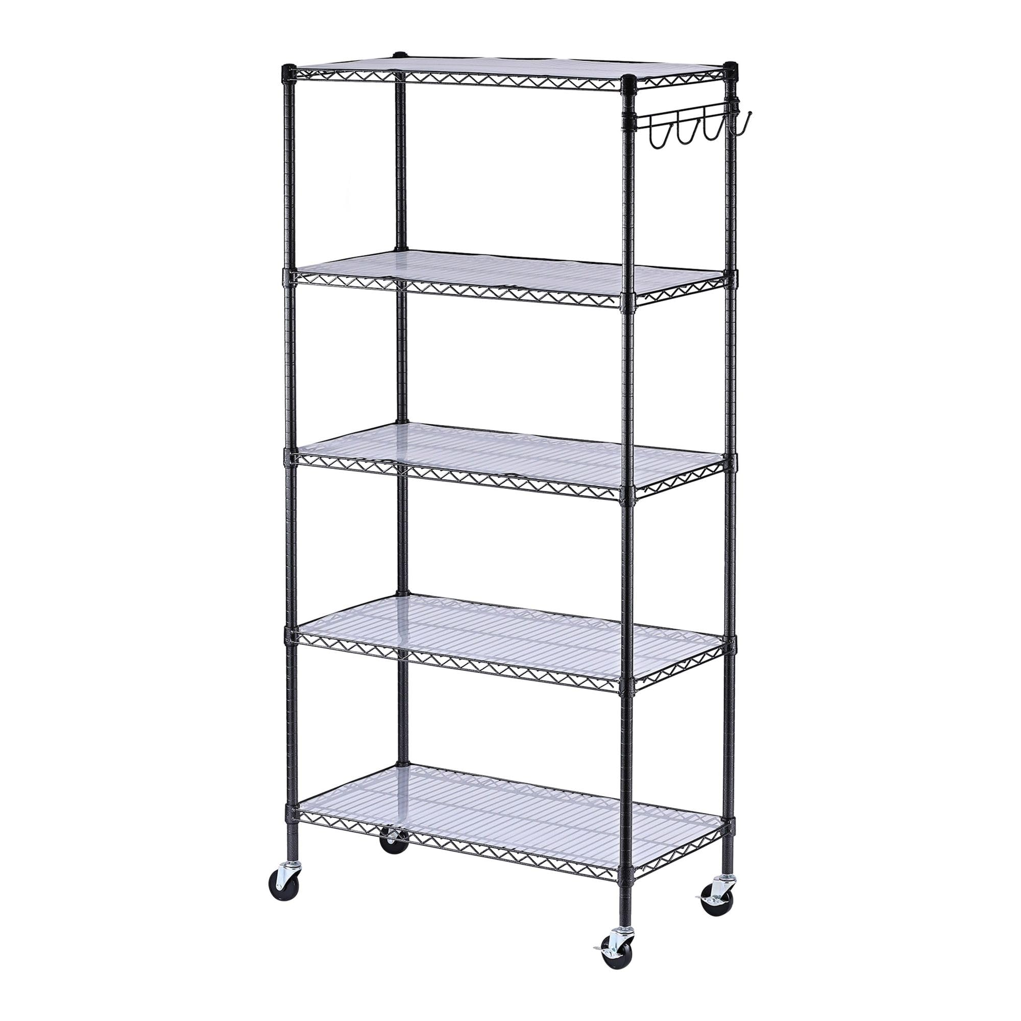 Alera ALESW653618BA 36w x 18d x 72h 5-Shelf Wire Shelving Kit with Casters and Shelf Liners - Black Anthracite