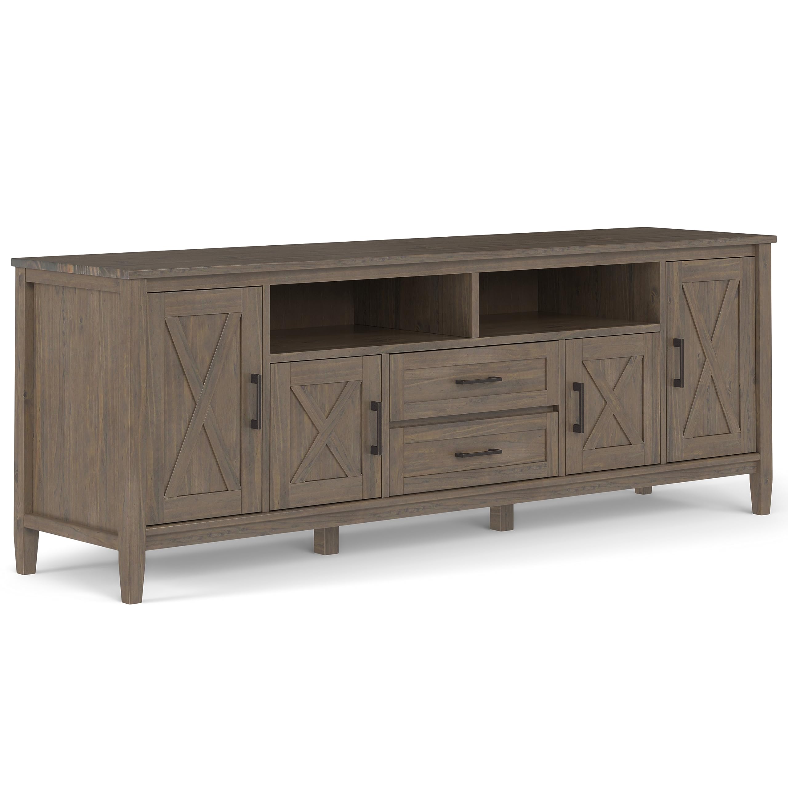 SIMPLIHOME Ela SOLID WOOD 72 inch Wide Transitional TV Media Stand in Smoky Brown For TVs up to 80 inches for the Living Room an