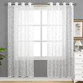 BGment White Sheer Curtains 84 inches Long for Living Room 2 Panels, Embroidered Flower Pattern Light Filtering Linen Textured G
