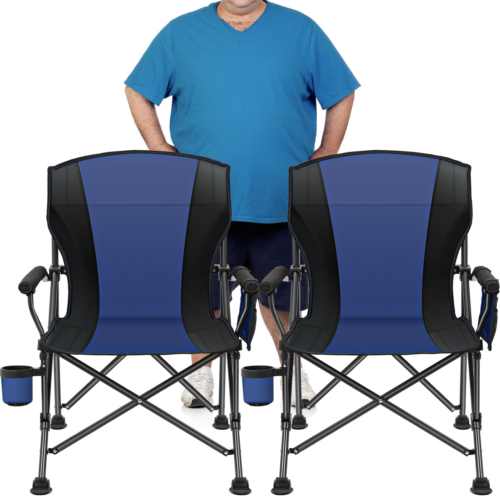 2 Pack Oversized Folding Camping Chair for Adults, Supports 450 LBS Camping Chairs, Heavy Duty Camping Chair with Side Pockets, 