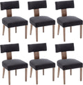 RIVOVA Linen Dining Chairs Set of 6, Modern Dining Chair with Curved Backrest and Wood Legs Upholstered Dining Chairs Farmhouse 
