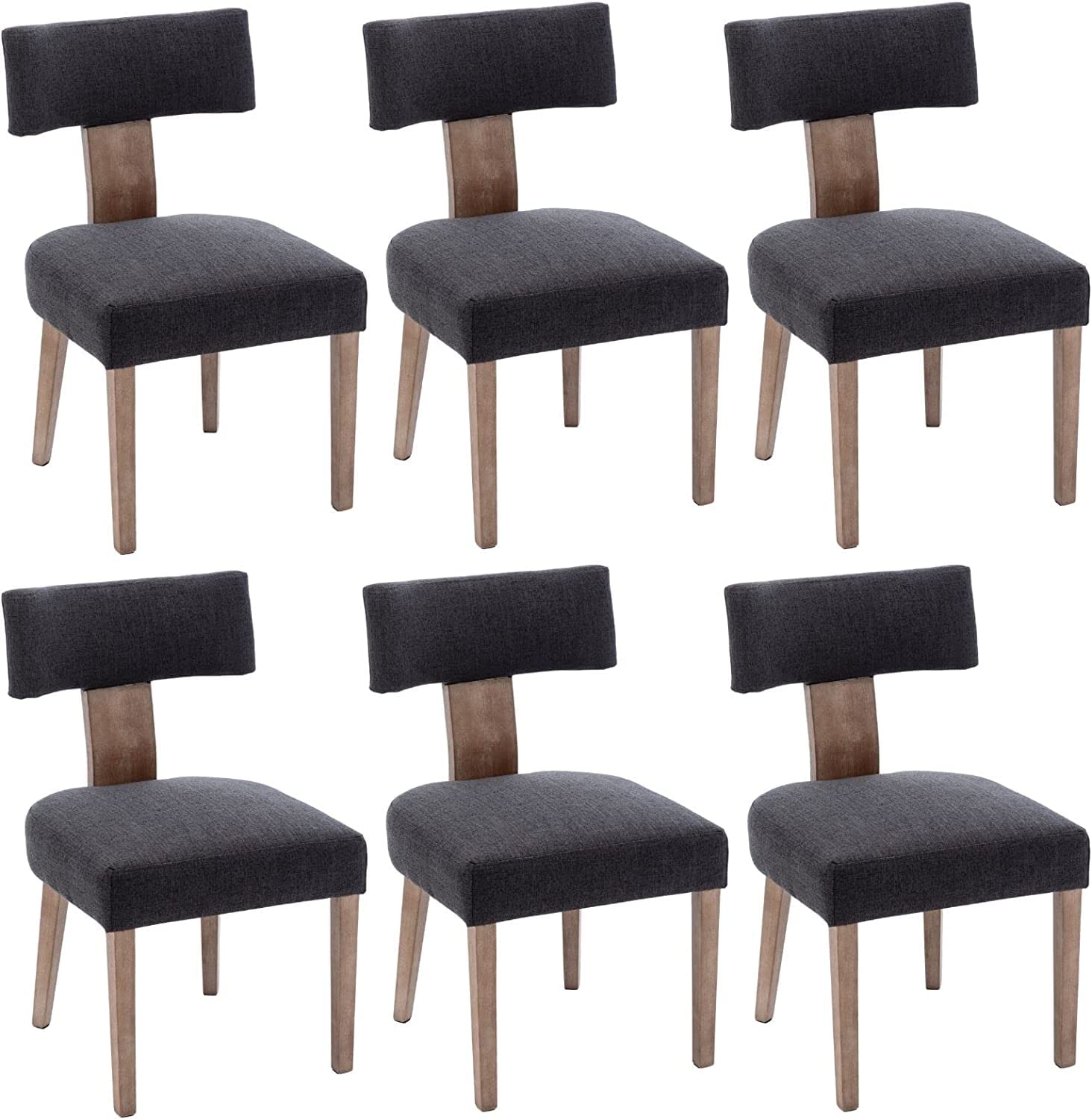 RIVOVA Linen Dining Chairs Set of 6, Modern Dining Chair with Curved Backrest and Wood Legs Upholstered Dining Chairs Farmhouse 
