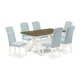 East West Furniture X076CE215-7 7 Piece Dining Table Set Consist of a Rectangle Dining Room Table with X-Legs and 6 Baby Blue Li