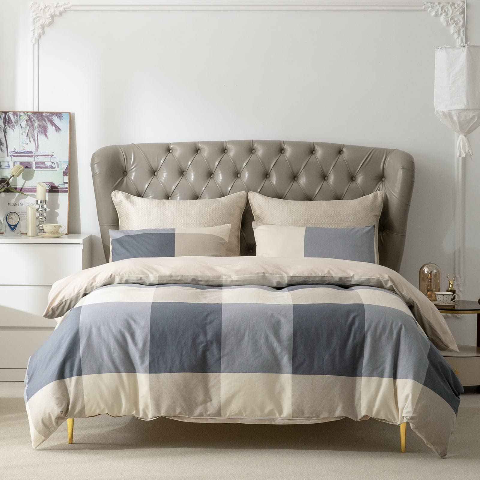 Buffalo Plaid Duvet Cover Queen Cotton Gingham Bedding Sets, 3 Pieces Gingham Duvet Set for All Seasons, 1 Duvet Cover and 2 Pil
