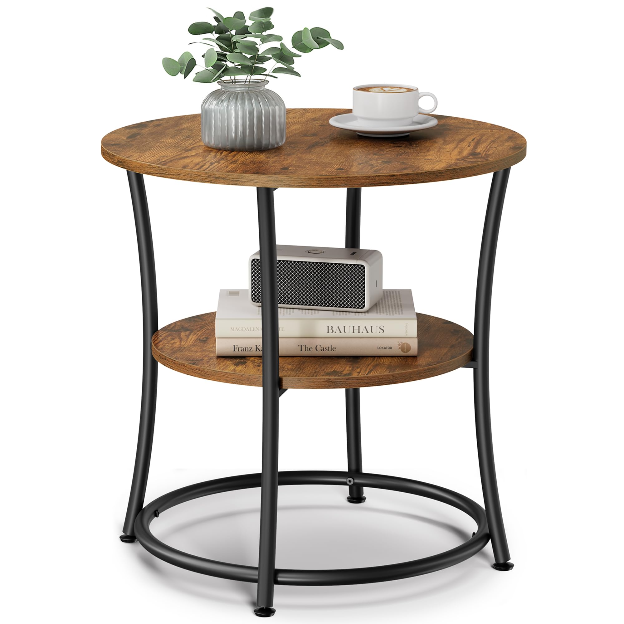VASAGLE Side Table, Round End Table with 2 Shelves for Living Room, Bedroom, Nightstand with Steel Frame for Small Spaces, Outdo