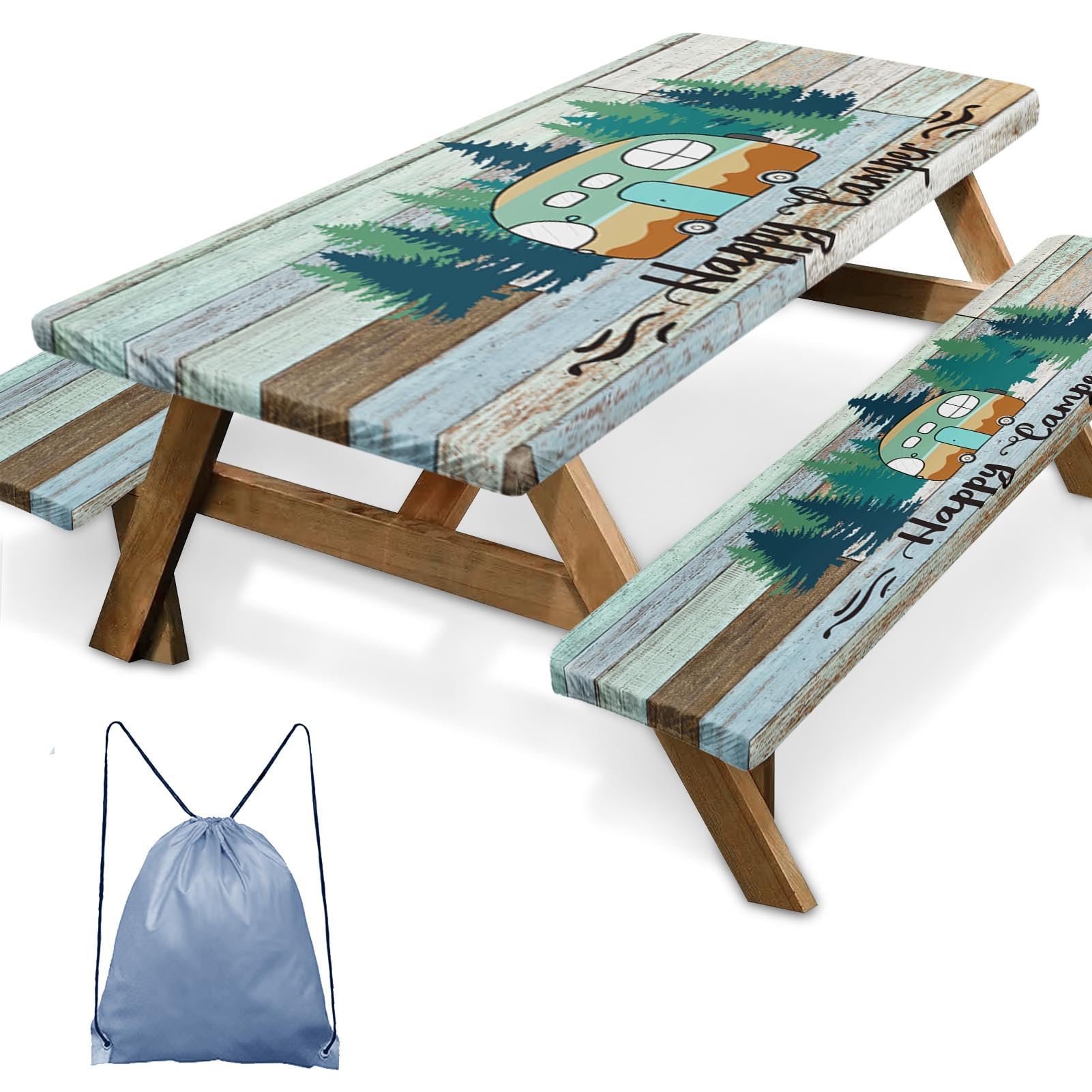 Britown Picnic Table Cover with Bench Covers Elastic Edges, Green Camper Fitted Table Cover, Outdoor Patio Camping Essentials 72