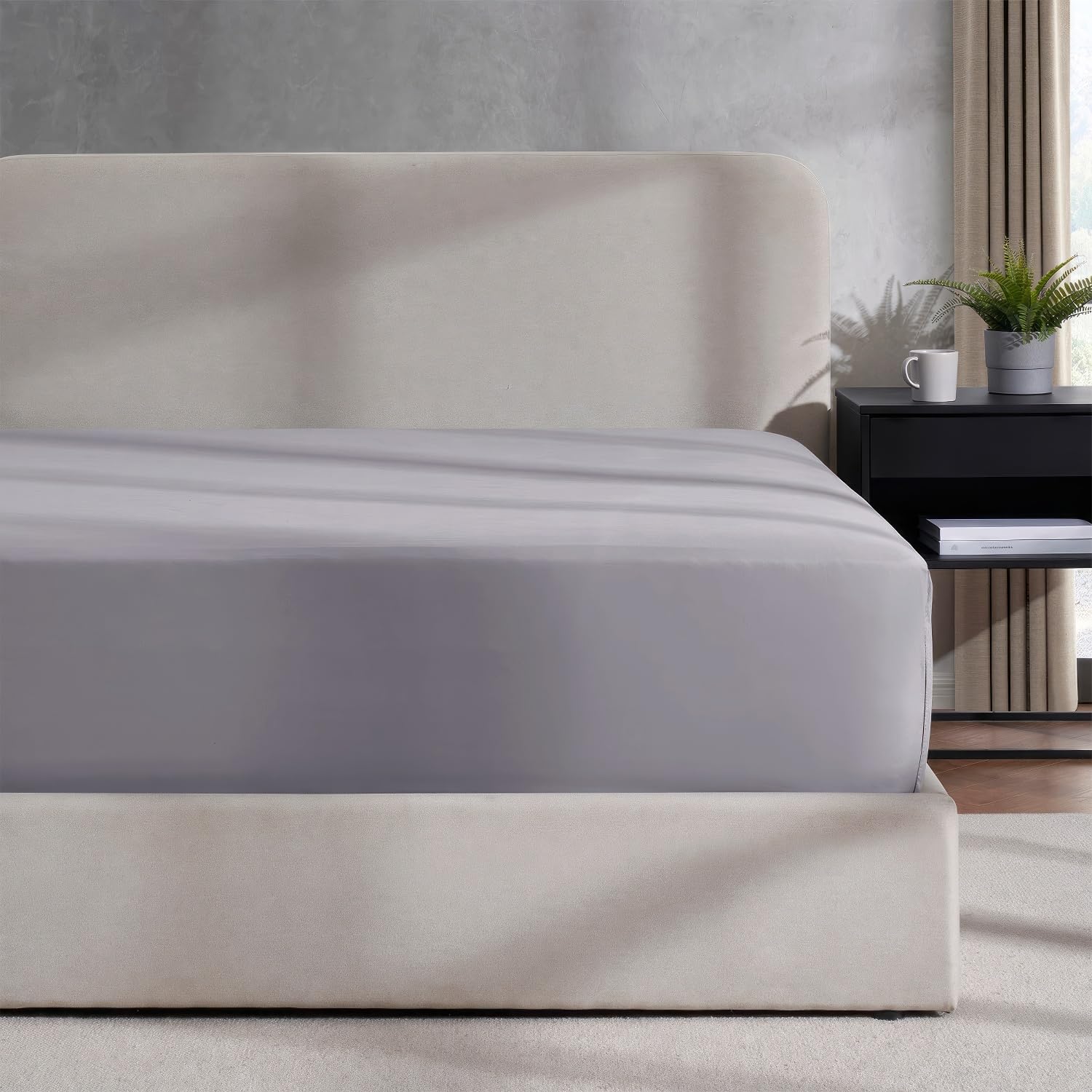 Nestl Grey Lavender California King Fitted Sheet, Extra Deep Pocket Cal King Fitted Sheet Only, 1800 Microfiber Fitted Bed Sheet