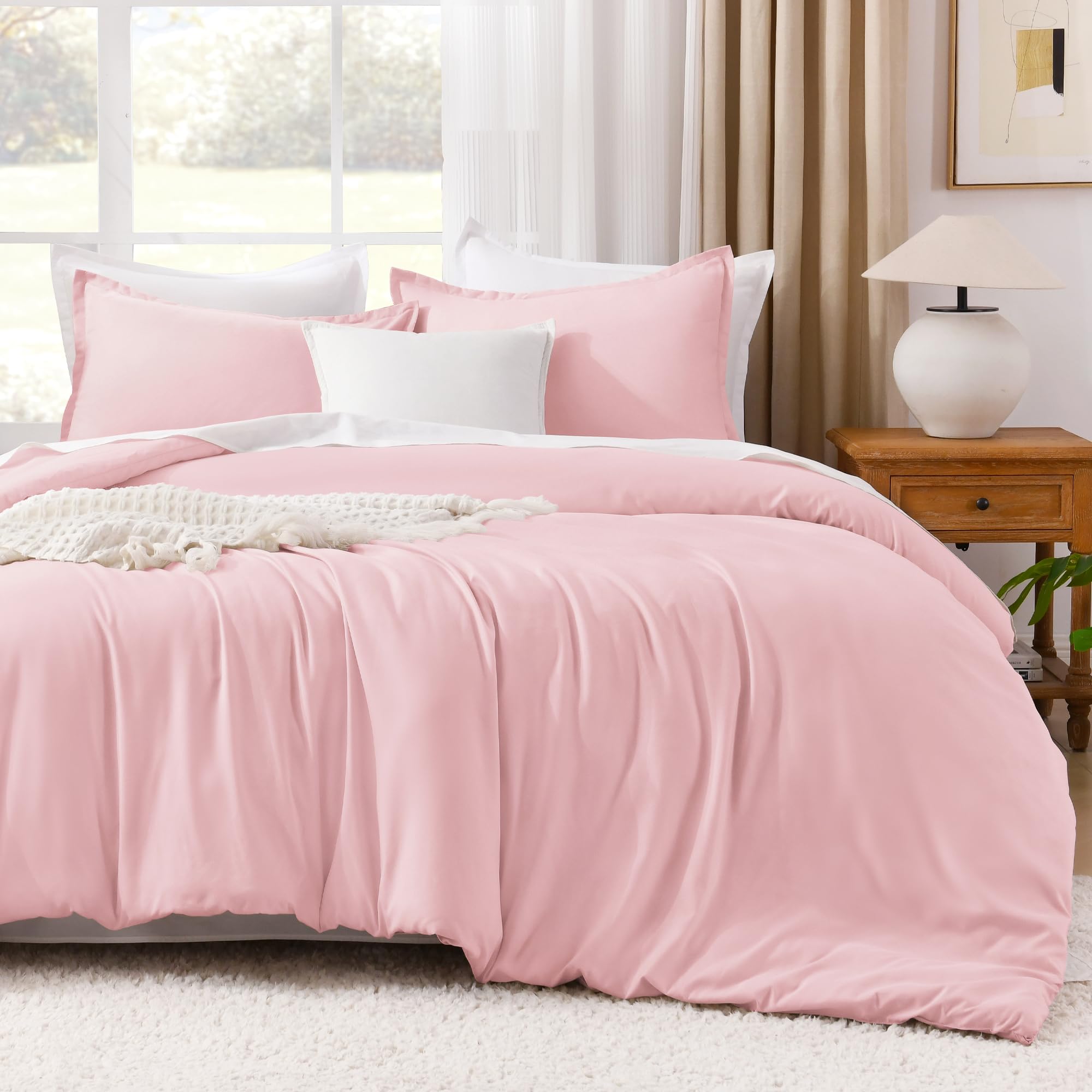 Litanika Pink Twin/Twin XL Comforter Set, 2 Pieces Girls Teen Kids Cute Soft Solid Bedding Comforter Set, All Season Bed Set (66