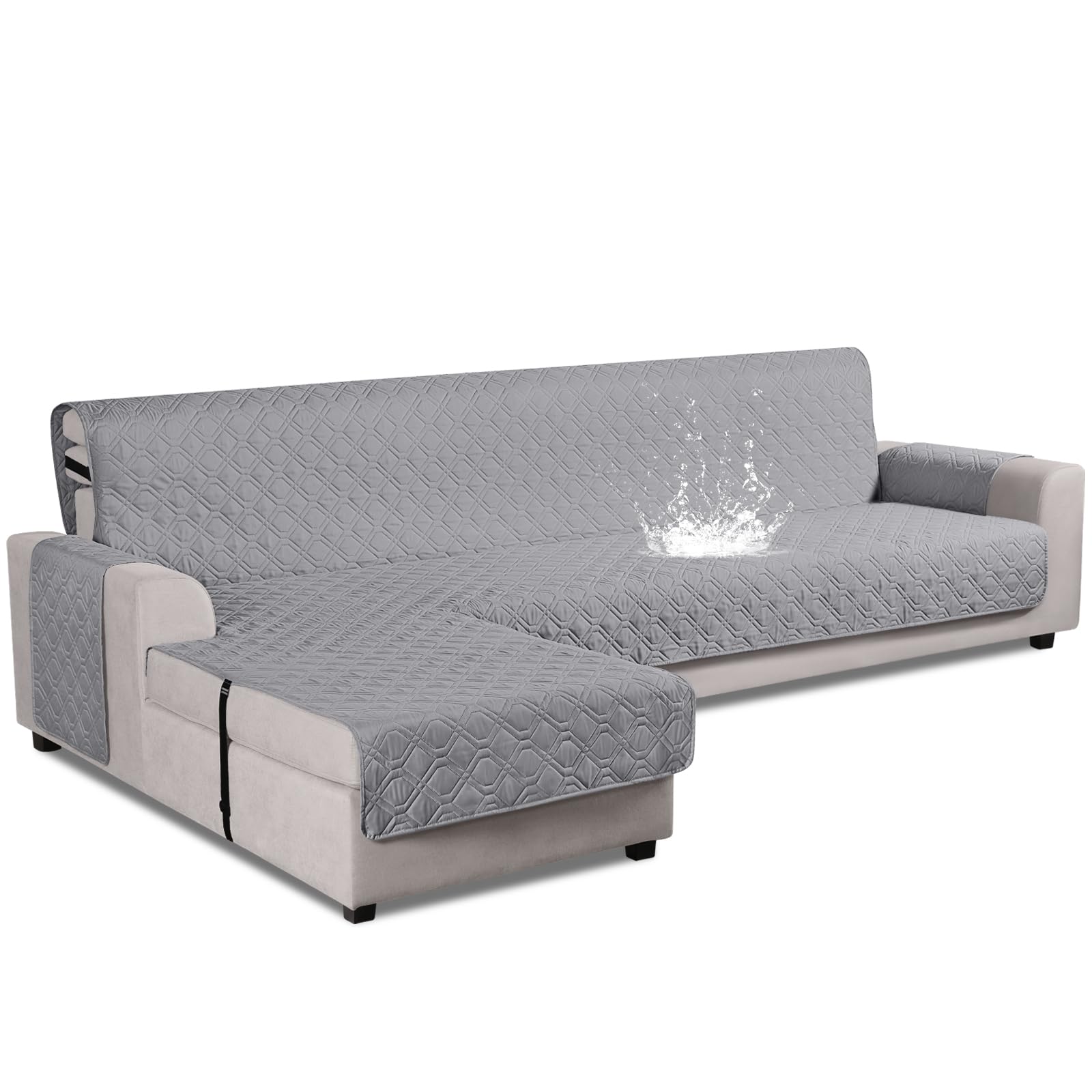 VANSOFY Upgraded Sectional Couch Covers 100% Waterproof L Shaped Sofa Slipcover Reversible Chaise Lounge Cover for Sectional Sof