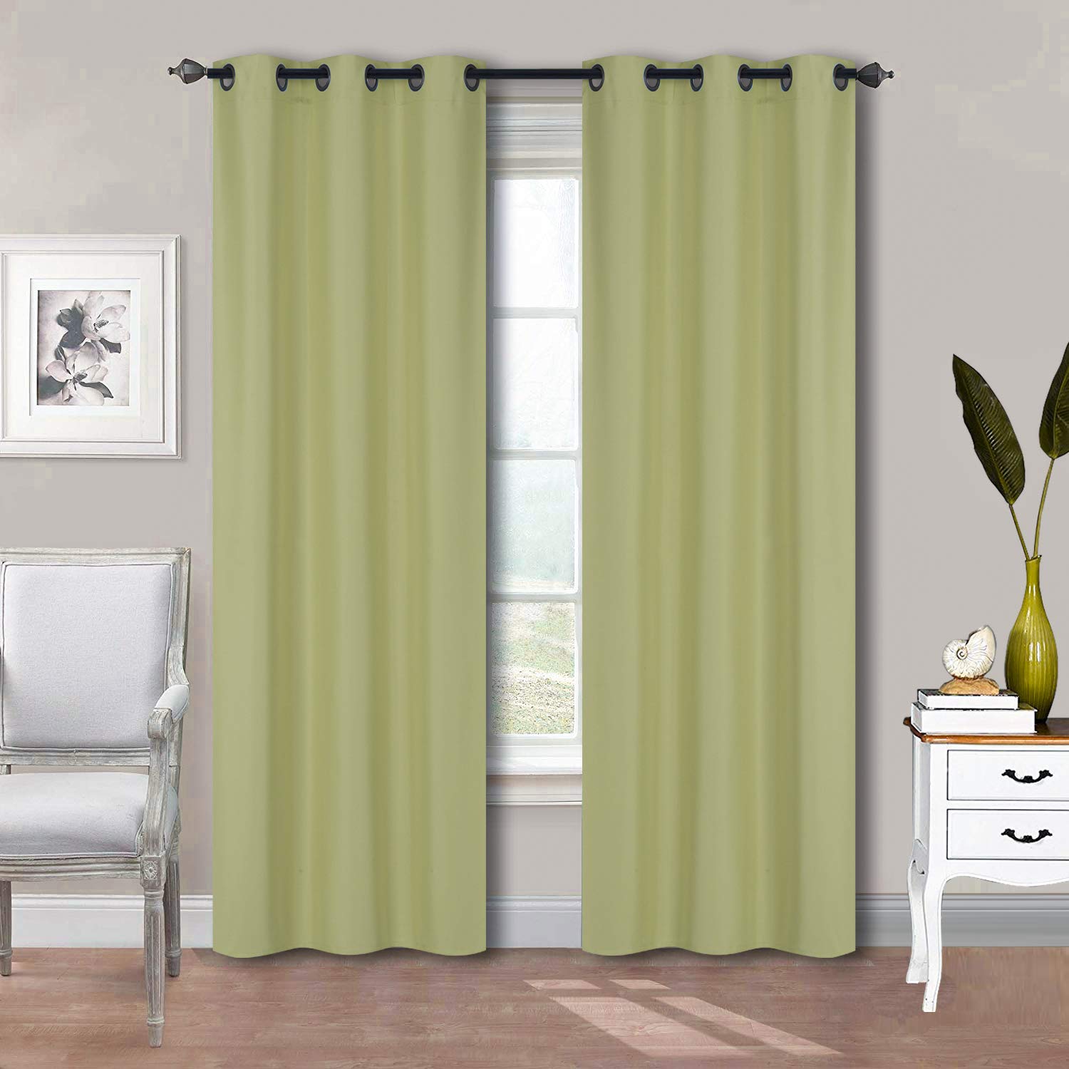 Home Collection 2 Panels 100% Blackout Curtain Set Solid Color with Rod Pocket Grommet Drapes for Kitchen, Dinning Room, Bathroo