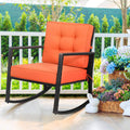 Tangkula Wicker Rocking Chair, Outdoor Rattan Rocker Chair with Heavy-Duty Steel Frame, Patio Furniture Seat with 5    Thick Cus