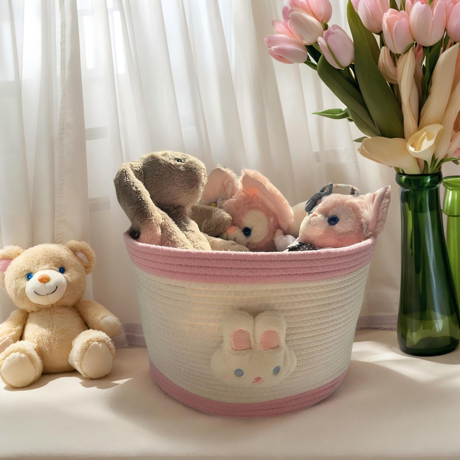 Bellar Kids Cute Animal Toy Basket,Medium Woven Storage Baskets For Children Toys & Baby Hamper Laundry,Cute Rabbit Decorative O