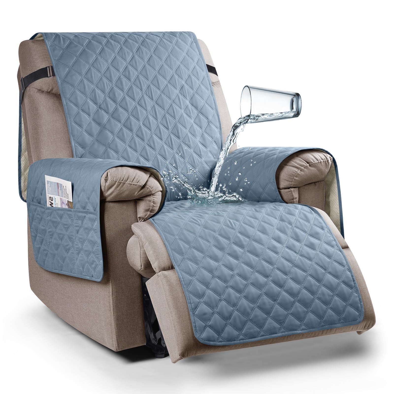 Ruaozz 100% Waterproof Recliner Chair Cover Non-Slip Reclining Cover for Recliner Chair Washable Chair Seat Cover with Elastic S