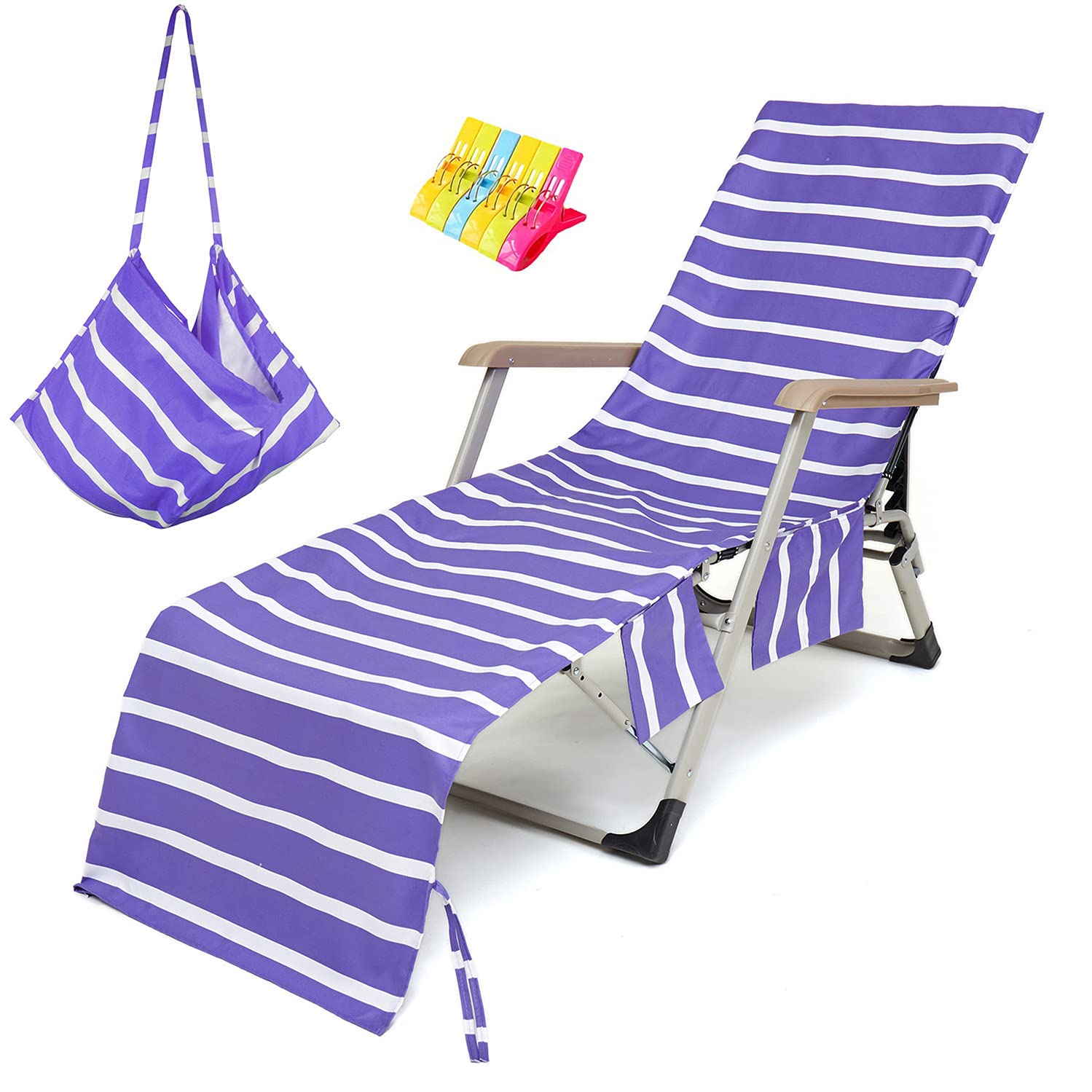 VOCOOL 85 x 30 inch Chaise Lounge Chair Cover Beach Chair Towel with Pockets, Super Soft Pool Chair Towel Beach Chair Cover for 
