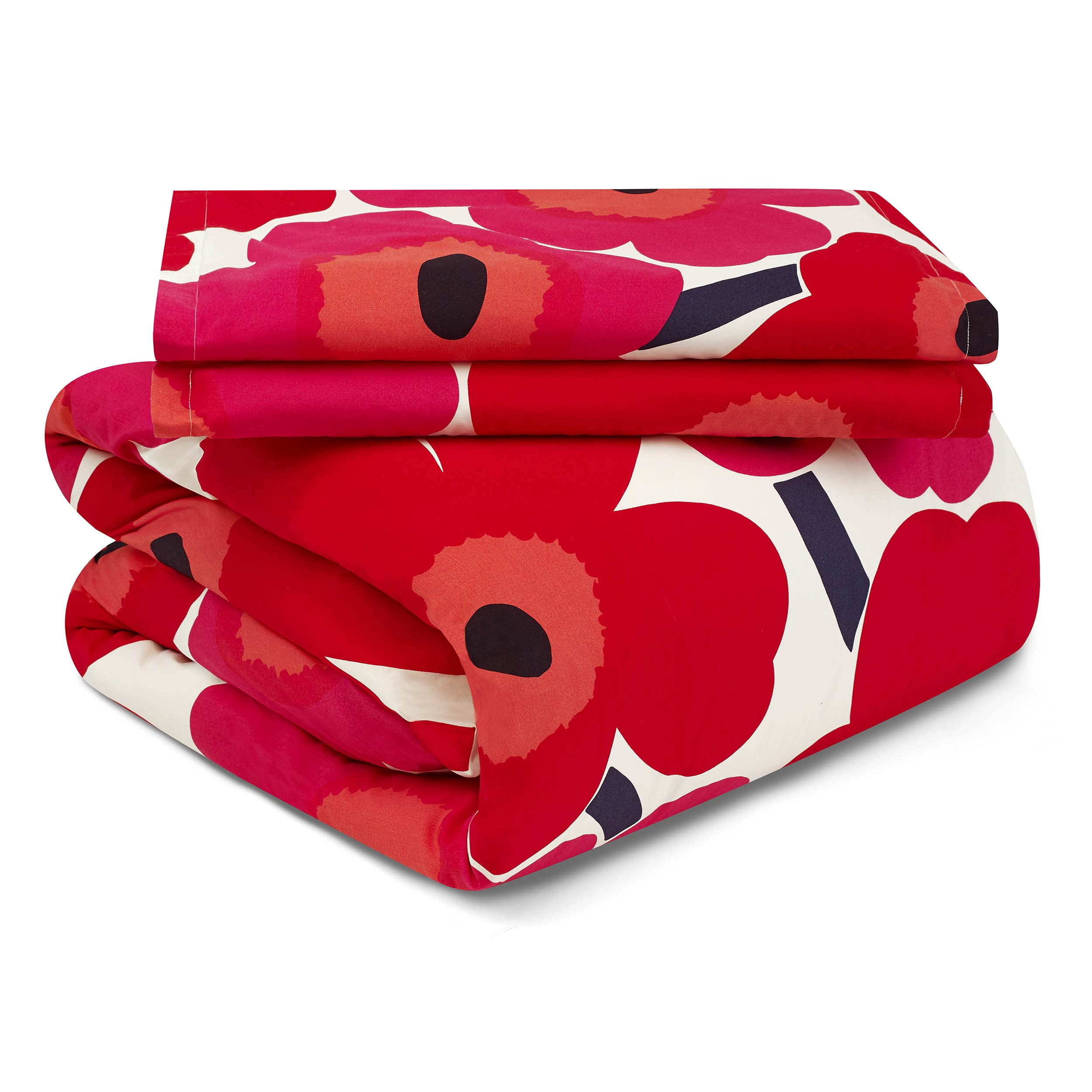 MARIMEKKO - Queen Duvet Cover Set, Cotton Bedding with Matching Shams & Botton Closure, All Season Home Decor (Unikko Red, Queen