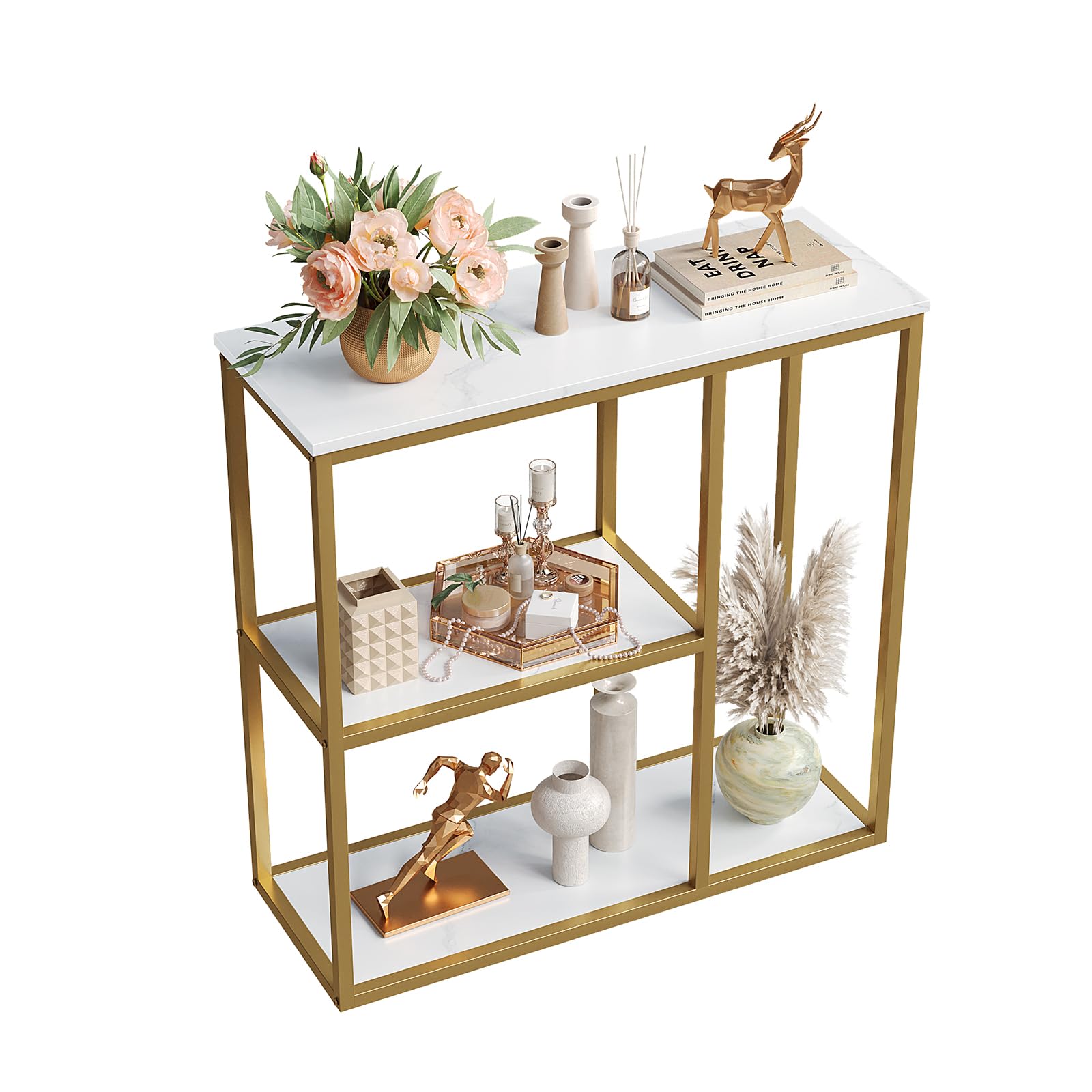 WOHOMO Console Table, Small Entryway Table with Storage Shelves 12 Narrow Sofa Table Modern Hallway Table for Living Room 31.5