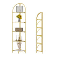 Crofy Foldable 5 Tier Corner Shelf, Metal Corner Plant Stand with Gold Frame and Transparent Shelves, Corner Display Rack Multip