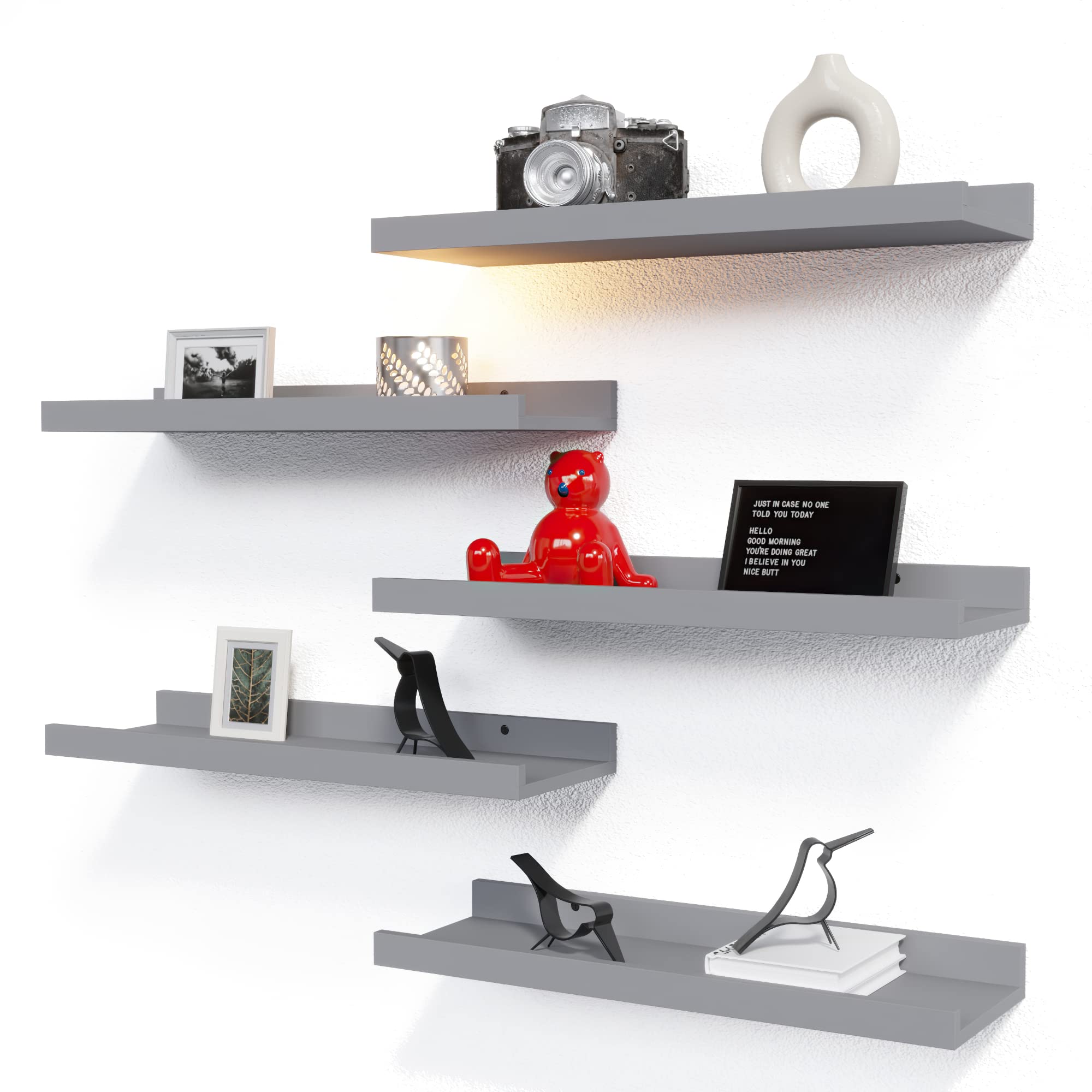 RICHER HOUSE Mounted Shelves for Wall Decor, Modern Picture Ledge Shelf with Lip for Wall Storage Nursery, Bedroom, Living Room,