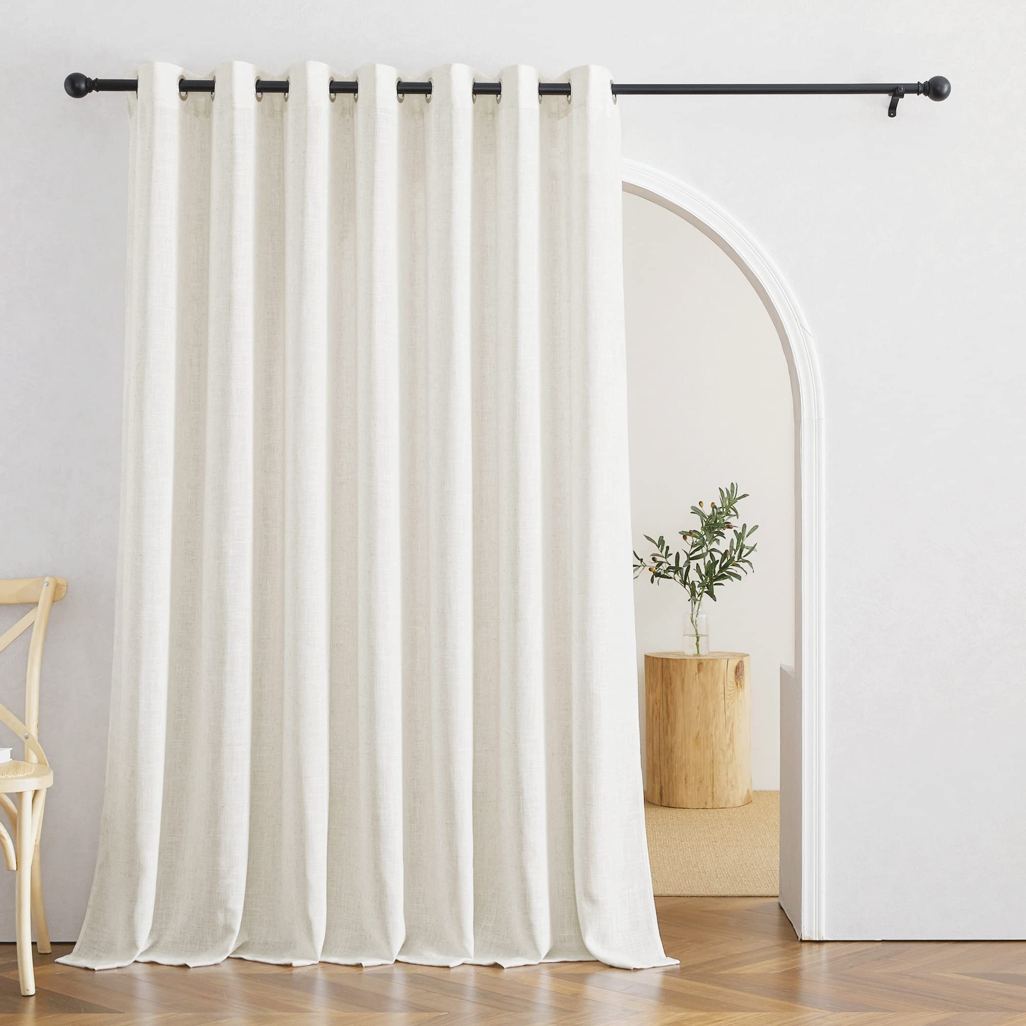 RYB HOME Semi Sheer Linen Textured Curtains for Large Windows Soft Light Airy Sheers for Patio Sliding Bedroom Dining Area Glass