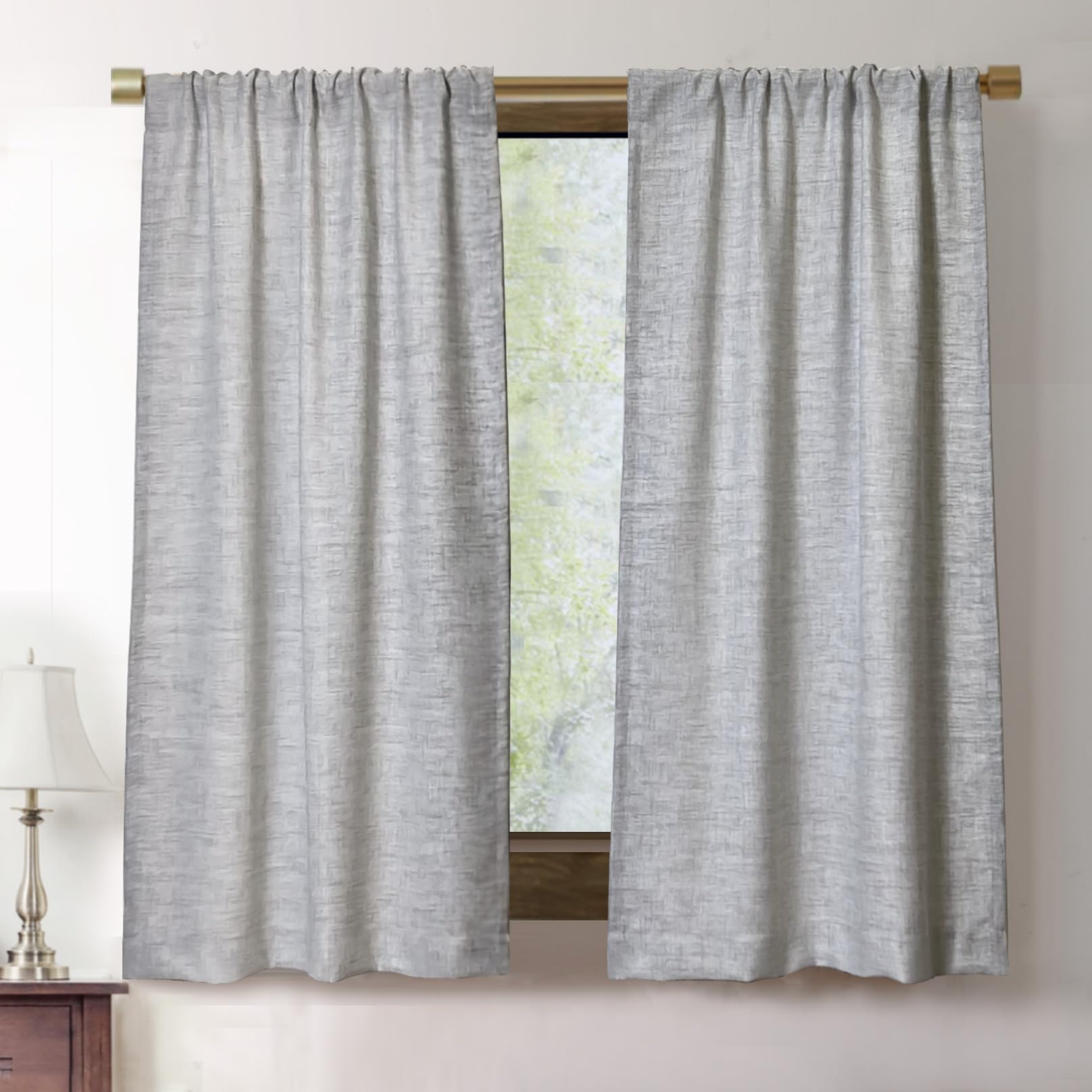 Faux Linen Kitchen Curtains 45 Inch Length Cafe Curtain Tiers for Living Room Basement Bathroom Windows Country Rustic Small Sho