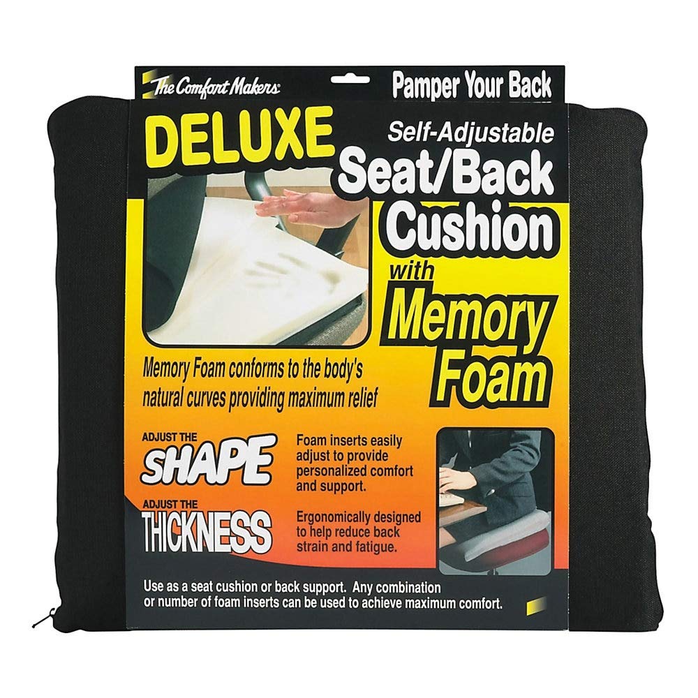 Master Caster Deluxe Seat/Back Cushion w/Memory Foam, 17w x 2 3/4d x 17 1/2h, Black