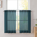 Simplebrand Dusty Blue Short Sheer Kitchen Curtains 36 Inch Length Tier Rod Pocket Cafe Drapes Half Window for Bathroom Small Wi