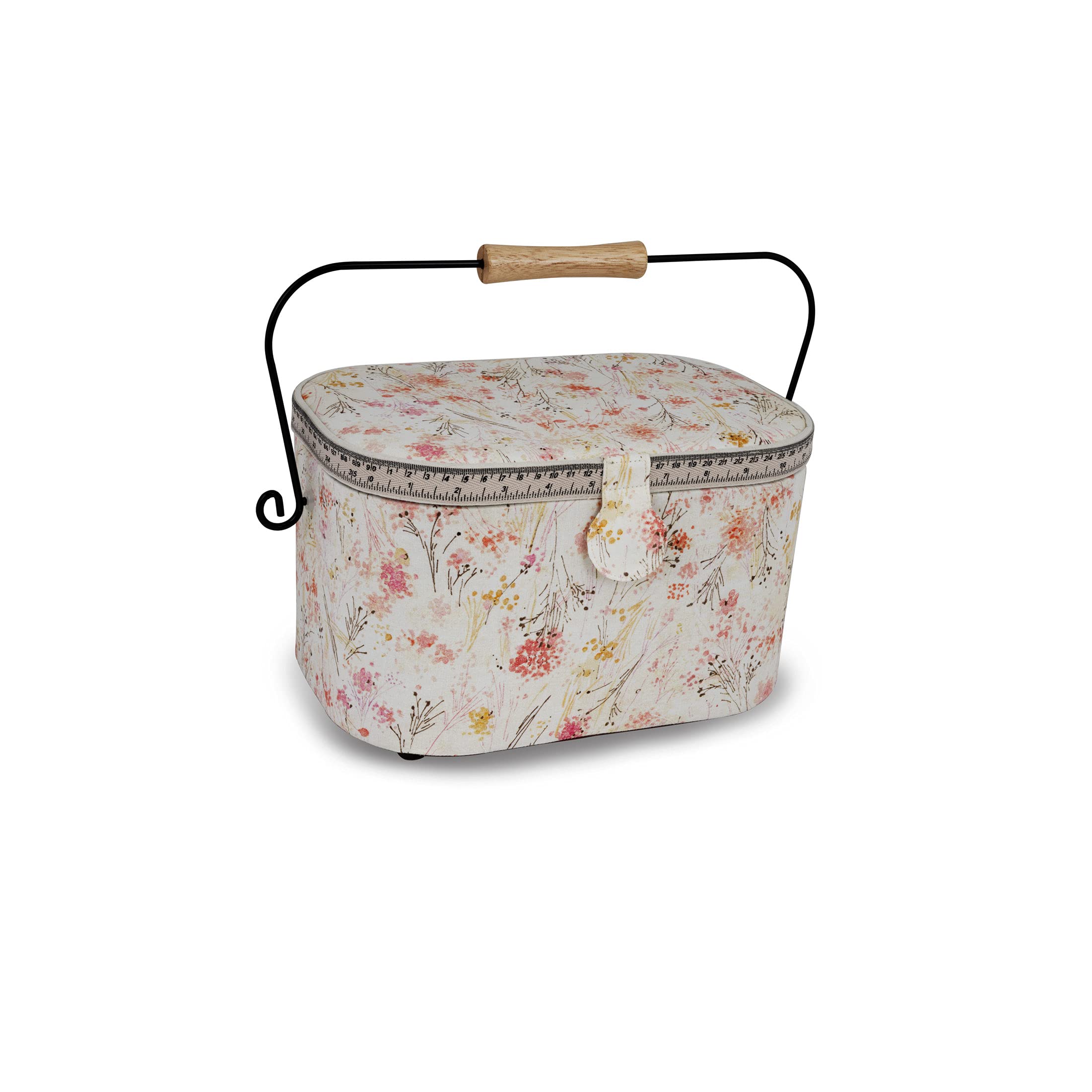 Dritz Oval Metal Handle Cream Sewing Basket, Neautral Floral