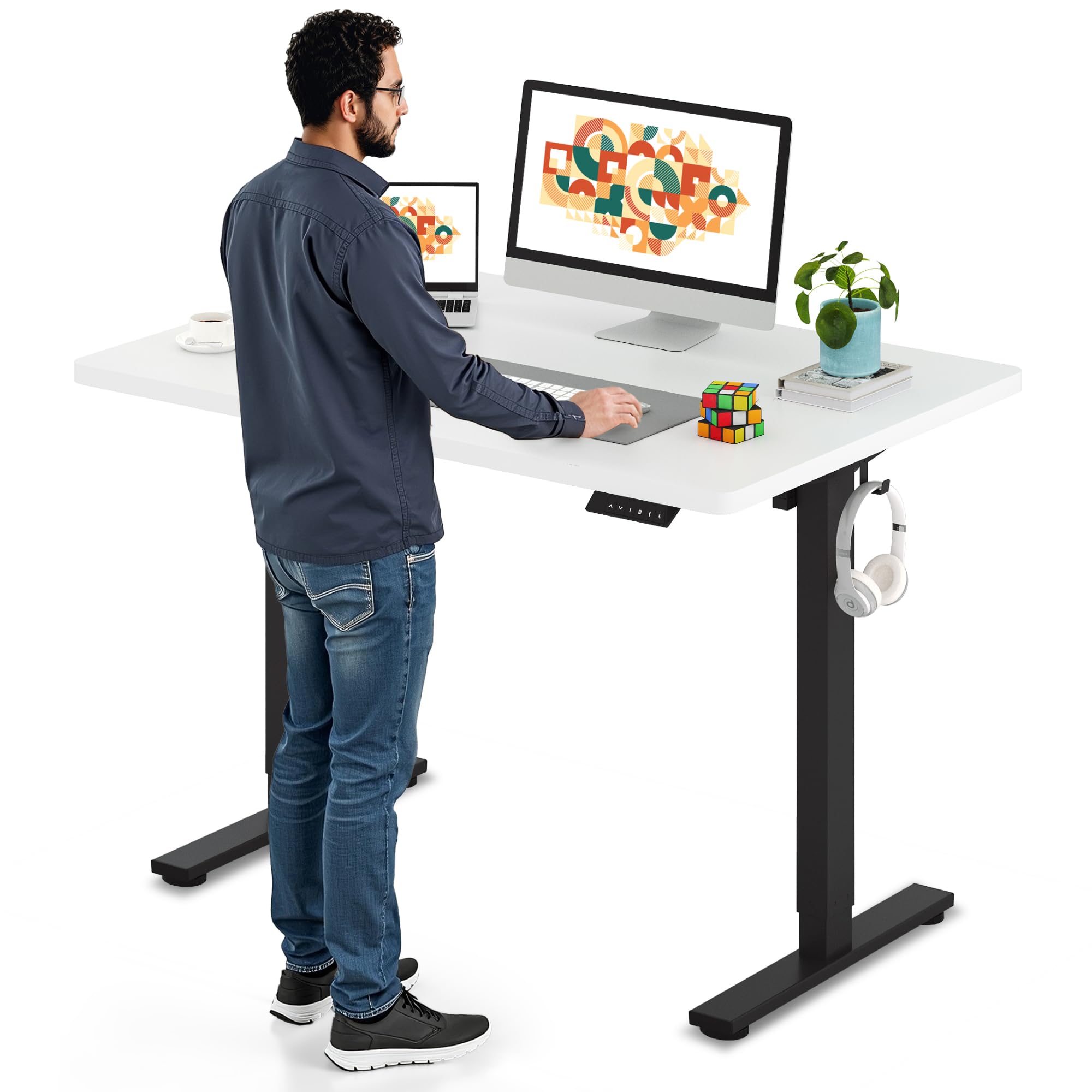 SANODESK Electric Standing Desk 48 x 30 Inches Whole-Piece Desktop Height Adjustable Stand Up Desk w/6-Button Controller Ergonom