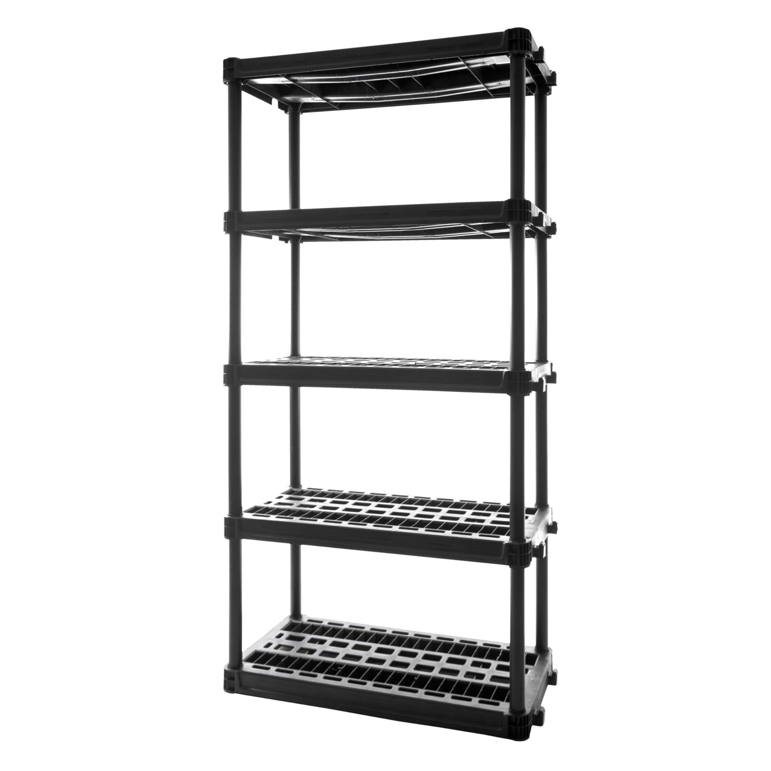Plano 5-Shelf Plastic Storage Shelves, 73    x 36    x 18   , 750lb Capacity, Pantry, Office, Closet and Garage Shelves, Easy to