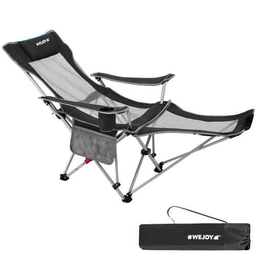 #WEJOY 2-in-1 Reclining Camping Chair, Lightweight Folding Camping Chair with Adjustable Backrest & Footrest, Camping Lounge Cha